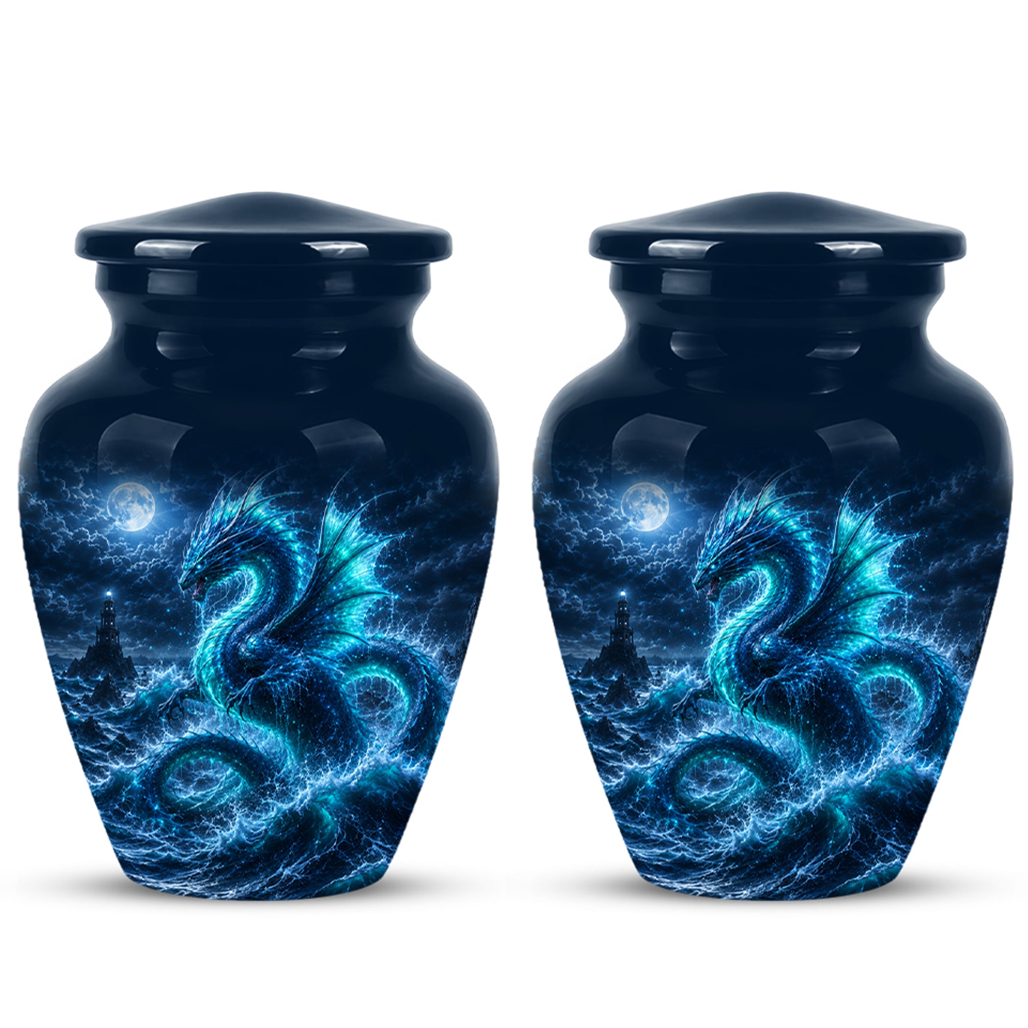Mystical Blue Dragon Cremation Urn - Custom Handmade Burial Urns