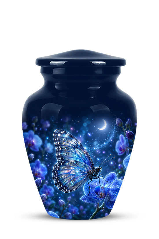 Blue Butterfly On Flower -Starry Night Burial Urns For Human Ashes