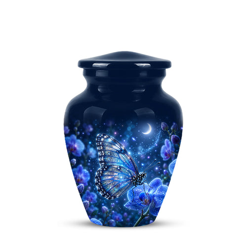 Blue Butterfly On Flower -Starry Night Burial Urns For Human Ashes