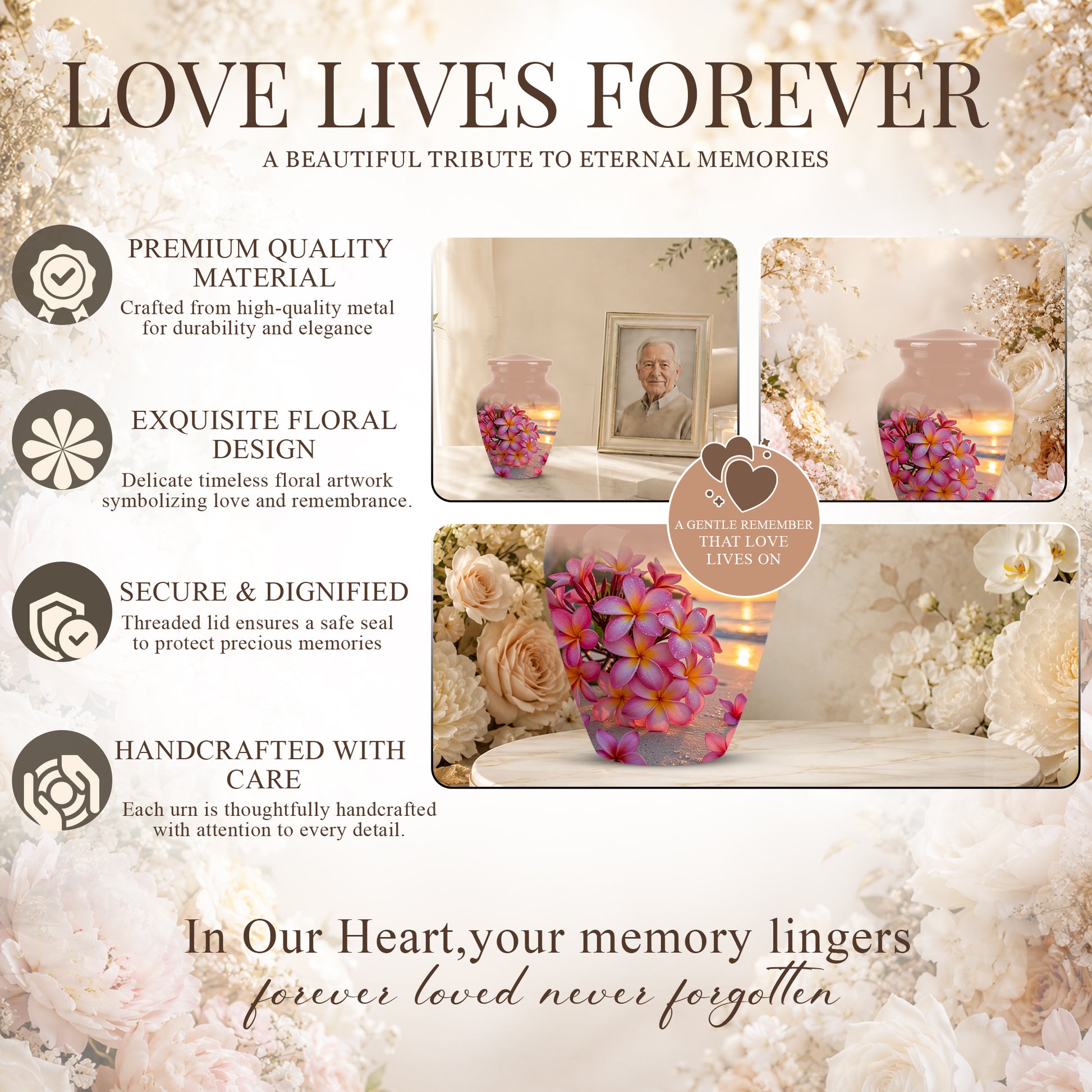 Personalized Flower Cremation Urn - Premium Adult Memorial Urn On Sale
