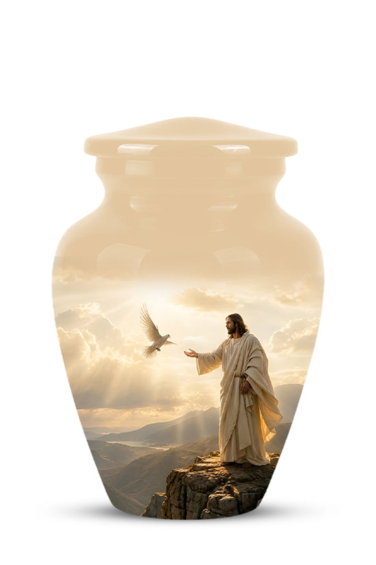Jesus With Dove Themed Urn - Peaceful Eternal Rest Urn For Human Ashes