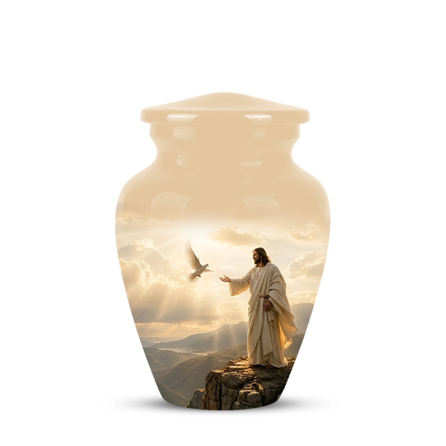 Jesus With Dove Themed Urn - Peaceful Eternal Rest Urn For Human Ashes