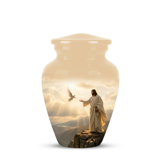 Jesus With Dove Themed Urn - Peaceful Eternal Rest Urn For Human Ashes