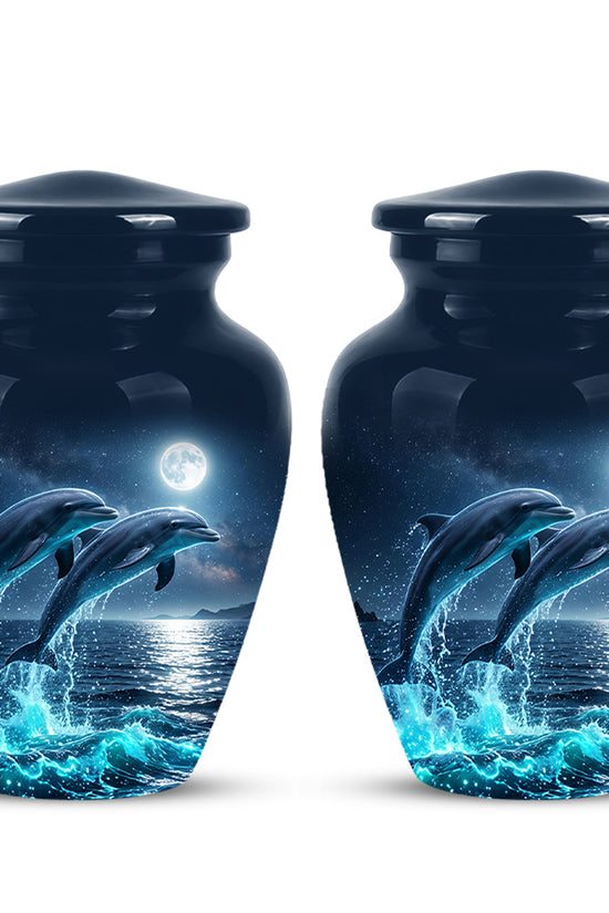 Beautiful Playful Dolphin Cremation Urn - Custom Moonlight Urns For Women