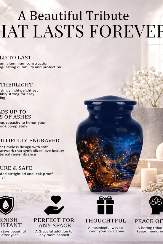 Acoustic Guitar & Starry Night Urn - Custom Funeral Urns For Musicians