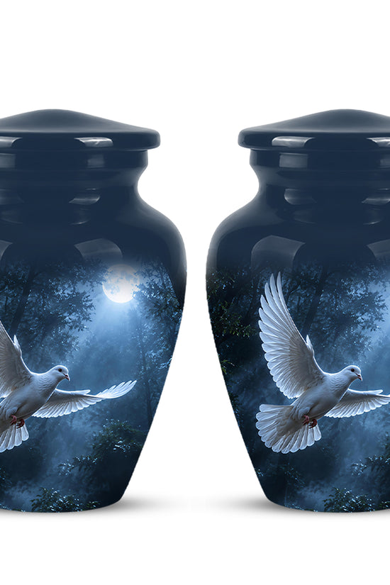 White Flying Dove Cremation Urn - Night Moon Memorial Urns For Ashes