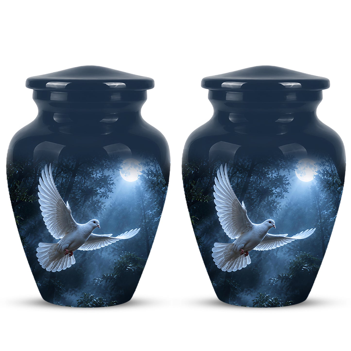 White Flying Dove Cremation Urn - Night Moon Memorial Urns For Ashes
