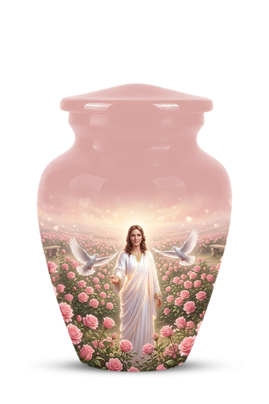 Jesus Christ And Roses Cremation Urn - Dove Memorial Urn For Ashes