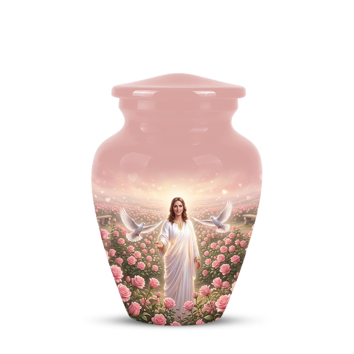 Jesus Christ And Roses Cremation Urn - Dove Memorial Urn For Ashes