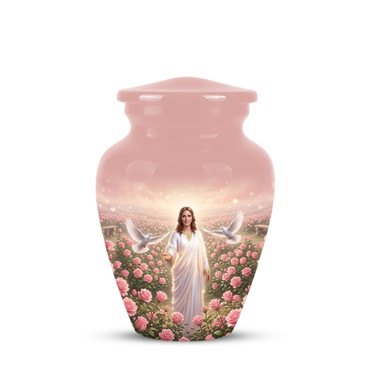 Jesus Christ And Roses Cremation Urn - Dove Memorial Urn For Ashes