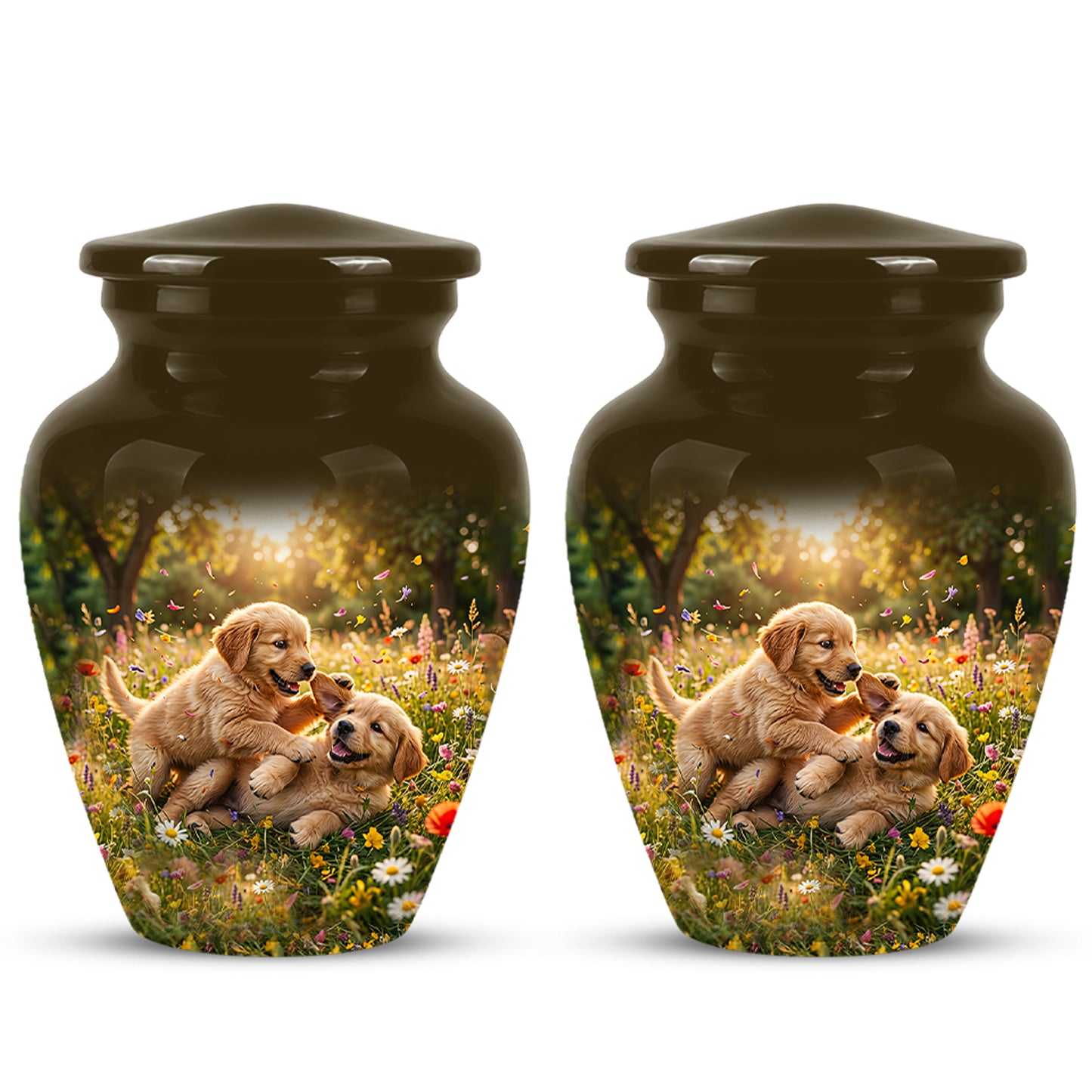 Cute Playing Puppies Memorial Urn - Custom Urns For Dog Friends Ashes