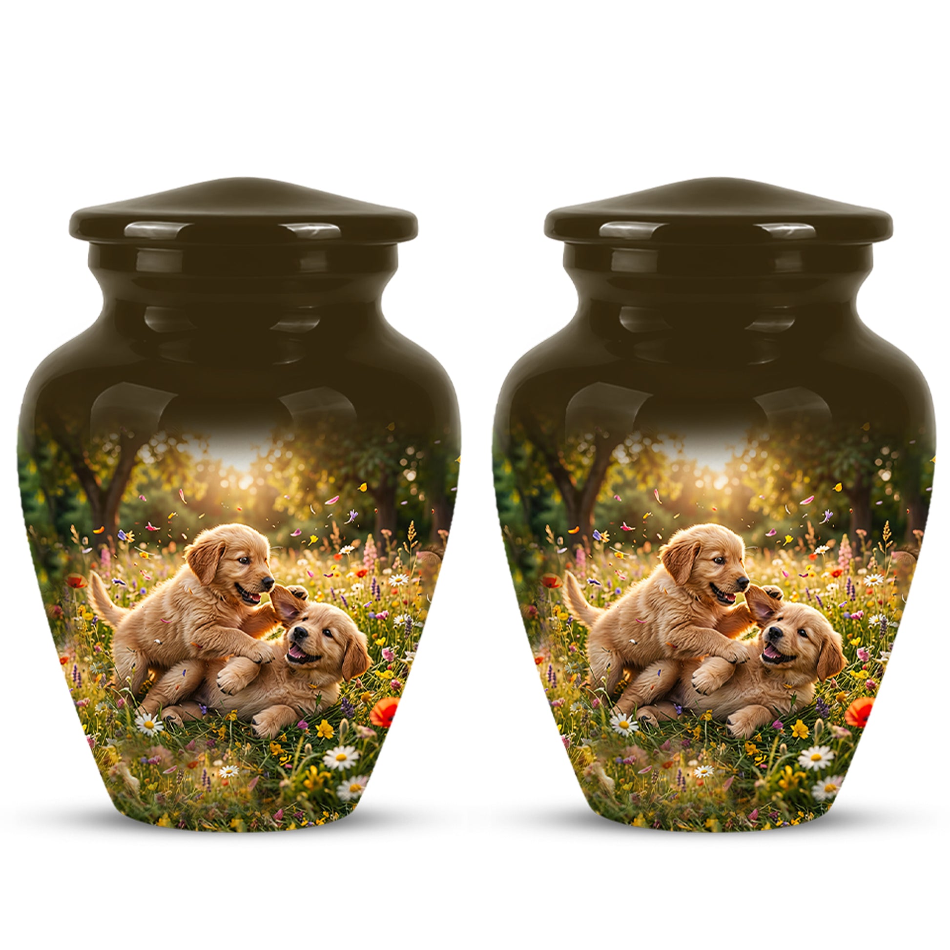 Cute Playing Puppies Memorial Urn - Custom Urns For Dog Friends Ashes