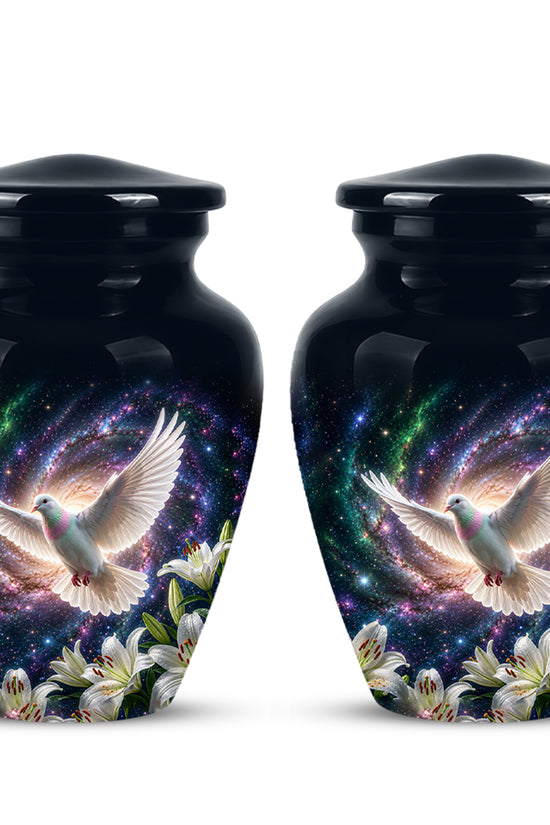 White Flying Dove Cremation Urn - Personalized Black Memorial Urns