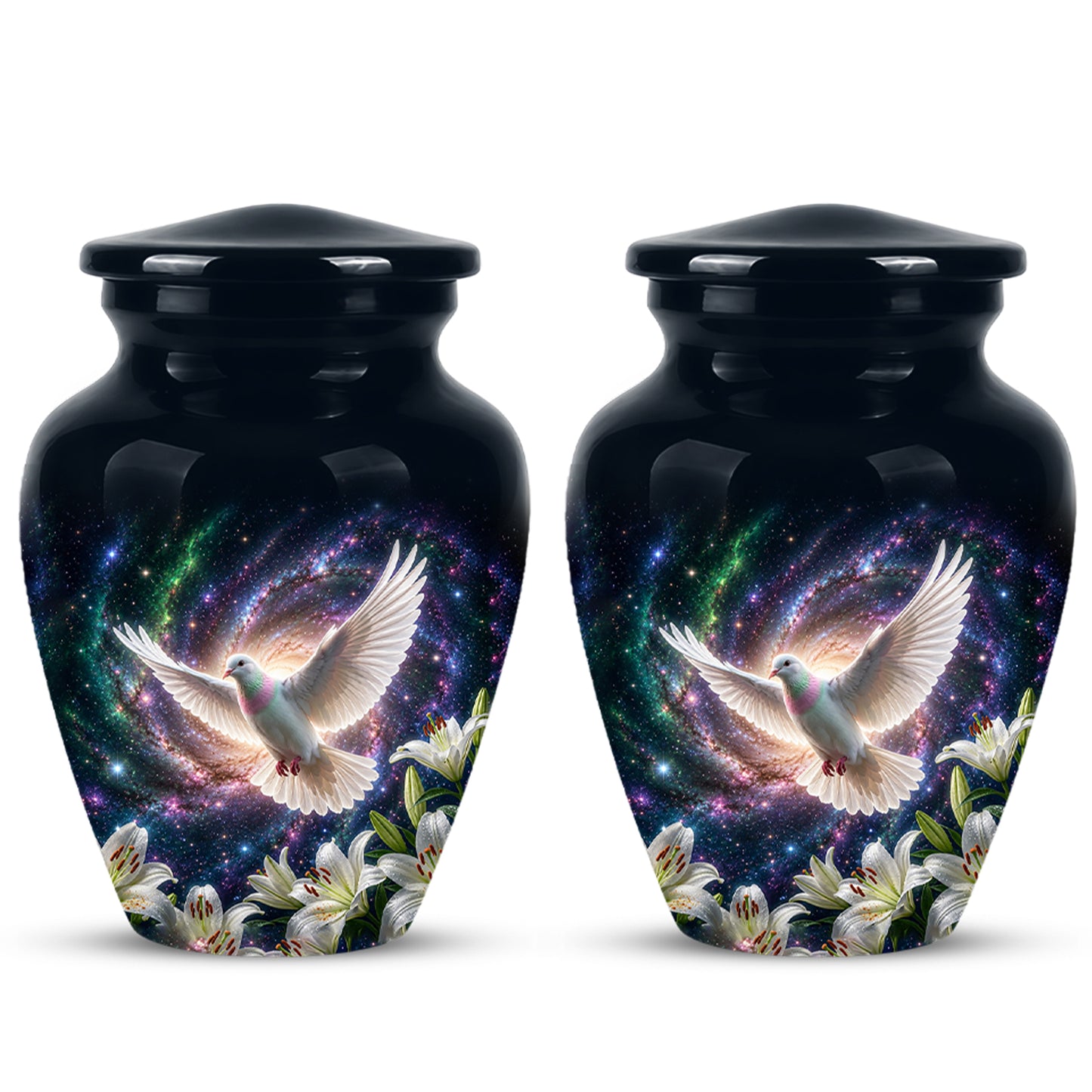 White Flying Dove Cremation Urn - Personalized Black Memorial Urns