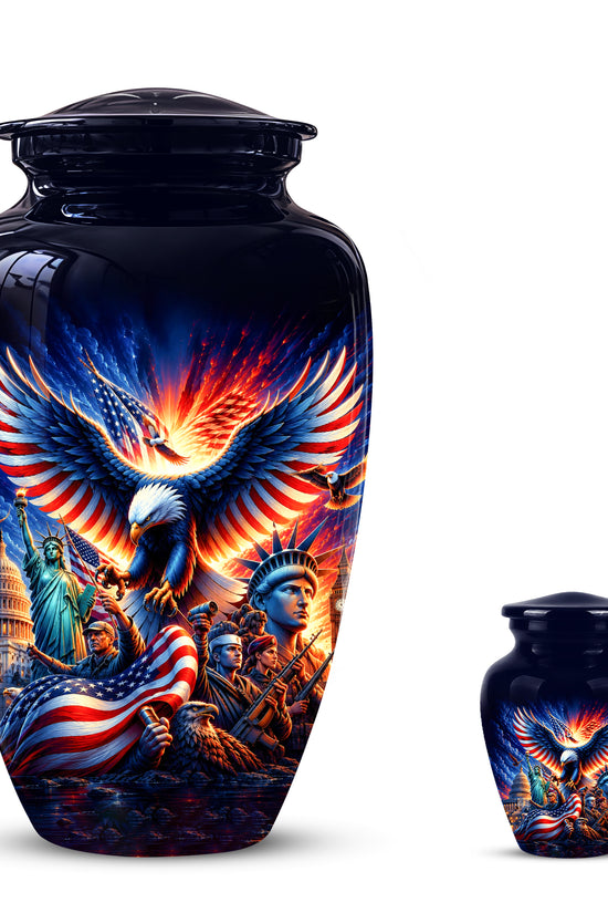 Custom Veteran Cremation Urn - American Flag & Eagle Urns For Ashes
