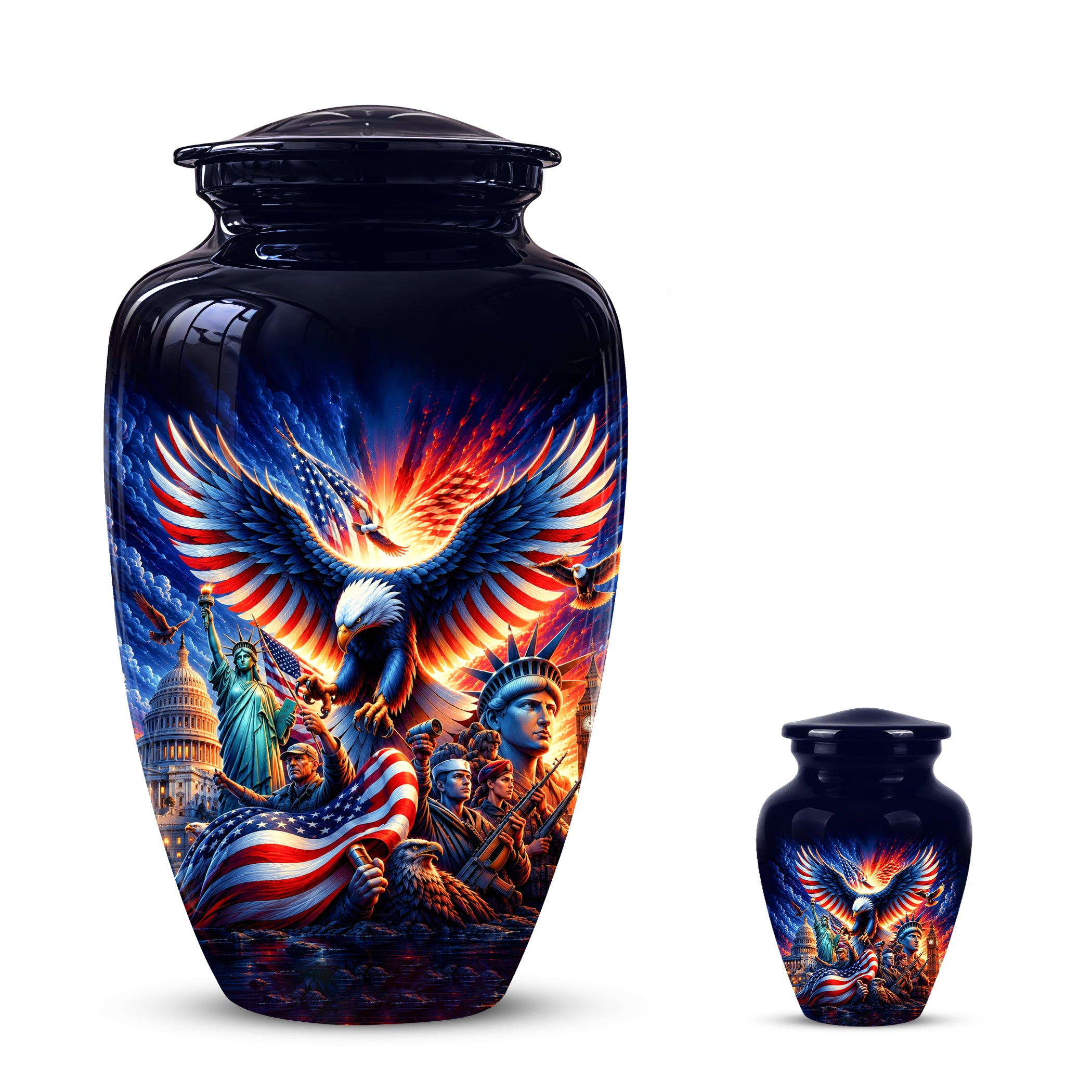 Custom Veteran Cremation Urn - American Flag & Eagle Urns For Ashes