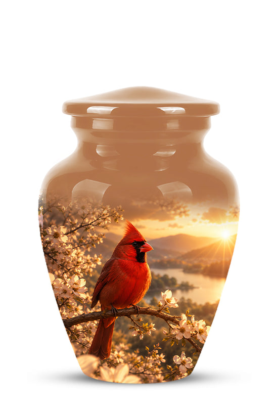 Red Cardinal Bird - Beautiful Sunset Scenic Burial Urns For  Ashes