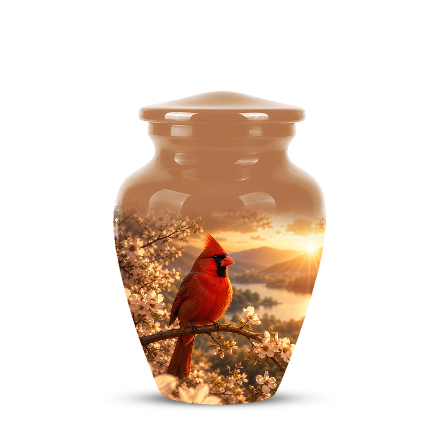 Red Cardinal Bird - Beautiful Sunset Scenic Burial Urns For  Ashes