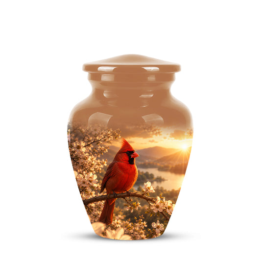 Red Cardinal Bird - Beautiful Sunset Scenic Burial Urns For  Ashes