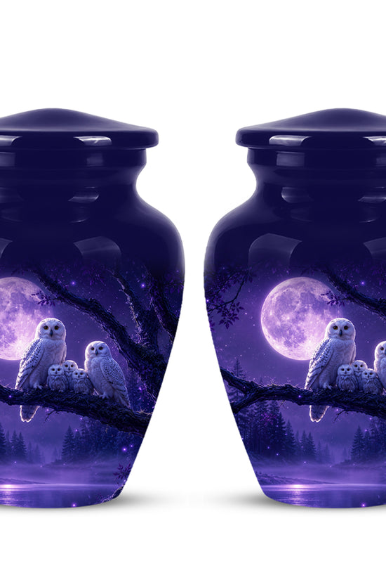 Purple Owl Cremation Urn - Handcrafted Memorial Urn For Adults Ashes