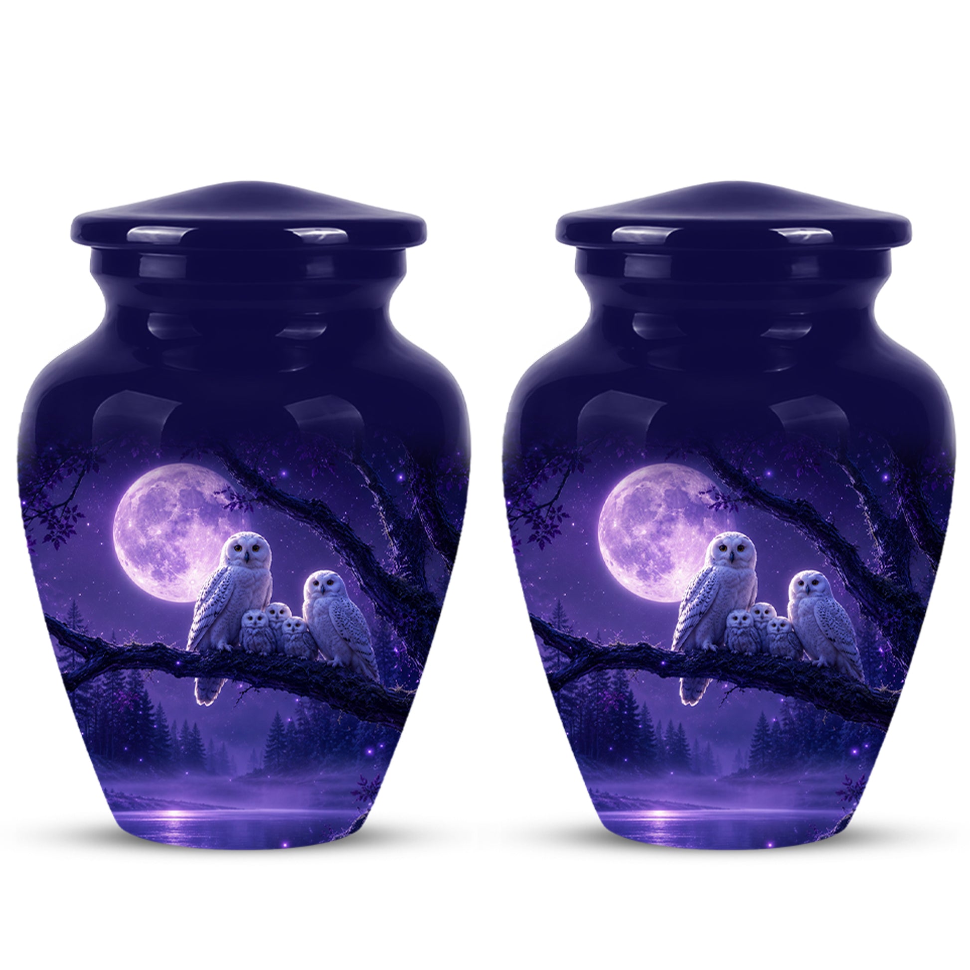 Purple Owl Cremation Urn - Handcrafted Memorial Urn For Adults Ashes