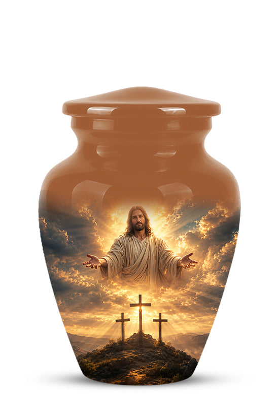 Christian Cross Themed Urn - Sunset Jesus Urns For Spiritual Human Ashes