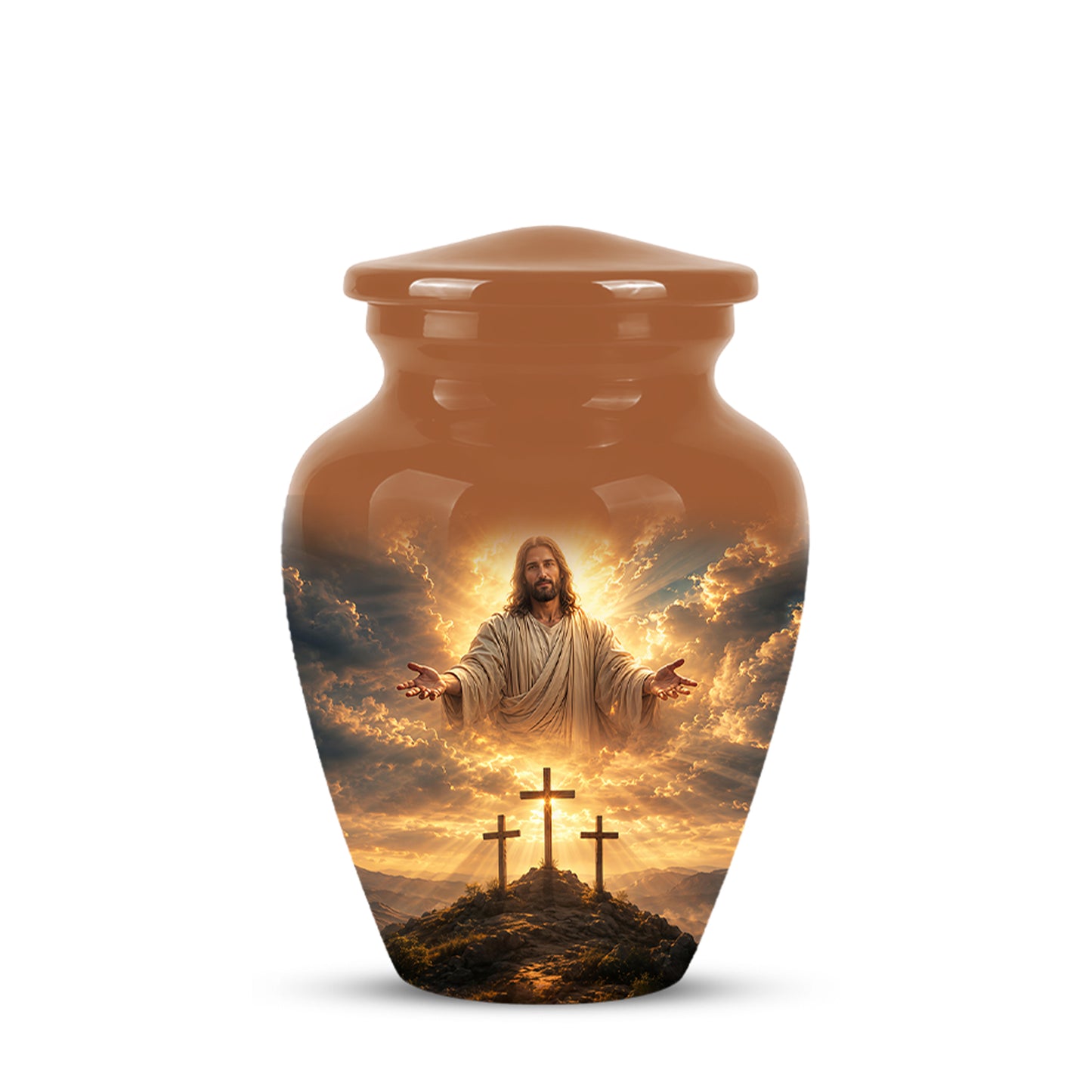 Christian Cross Themed Urn - Sunset Jesus Urns For Spiritual Human Ashes