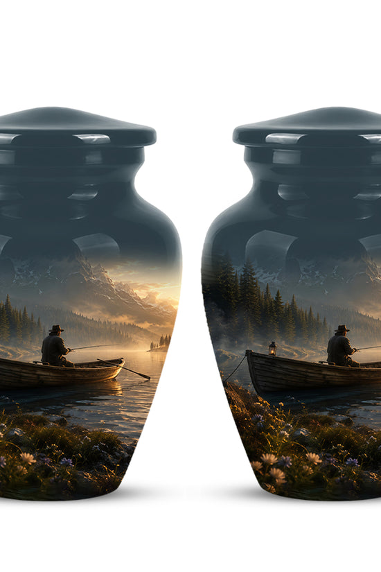Fisherman Themed Urn - Artistic Fishing Landscape Urns For Human Ashes