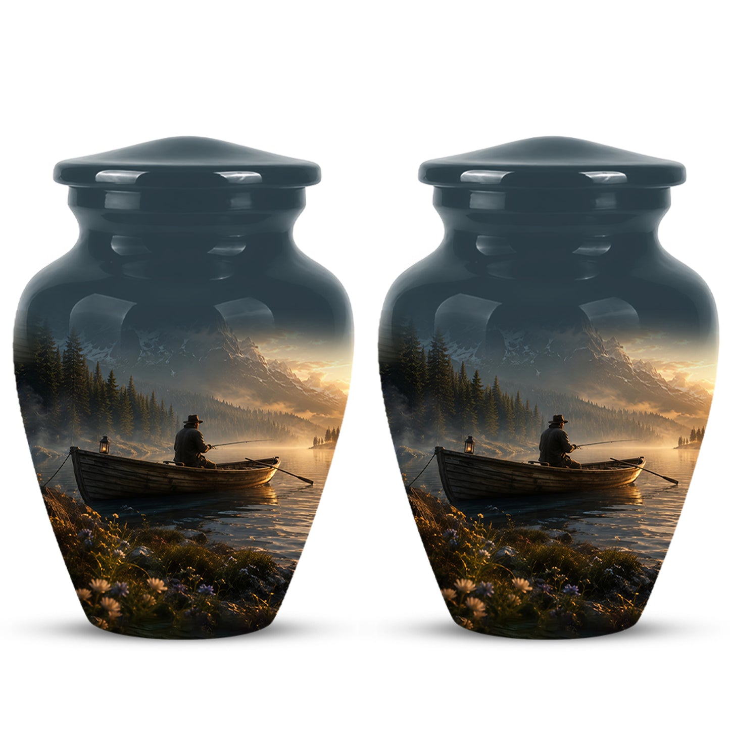 Fisherman Themed Urn - Artistic Fishing Landscape Urns For Human Ashes