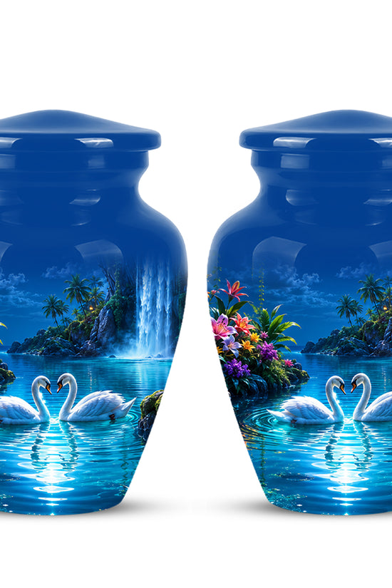 White Couple Swan Urn - Beautiful Memorial Keep Urns For Loved Ones