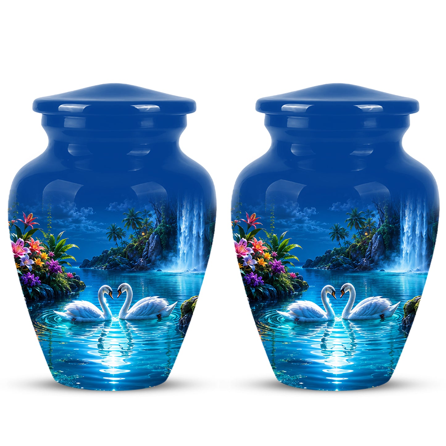 White Couple Swan Urn - Beautiful Memorial Keep Urns For Loved Ones