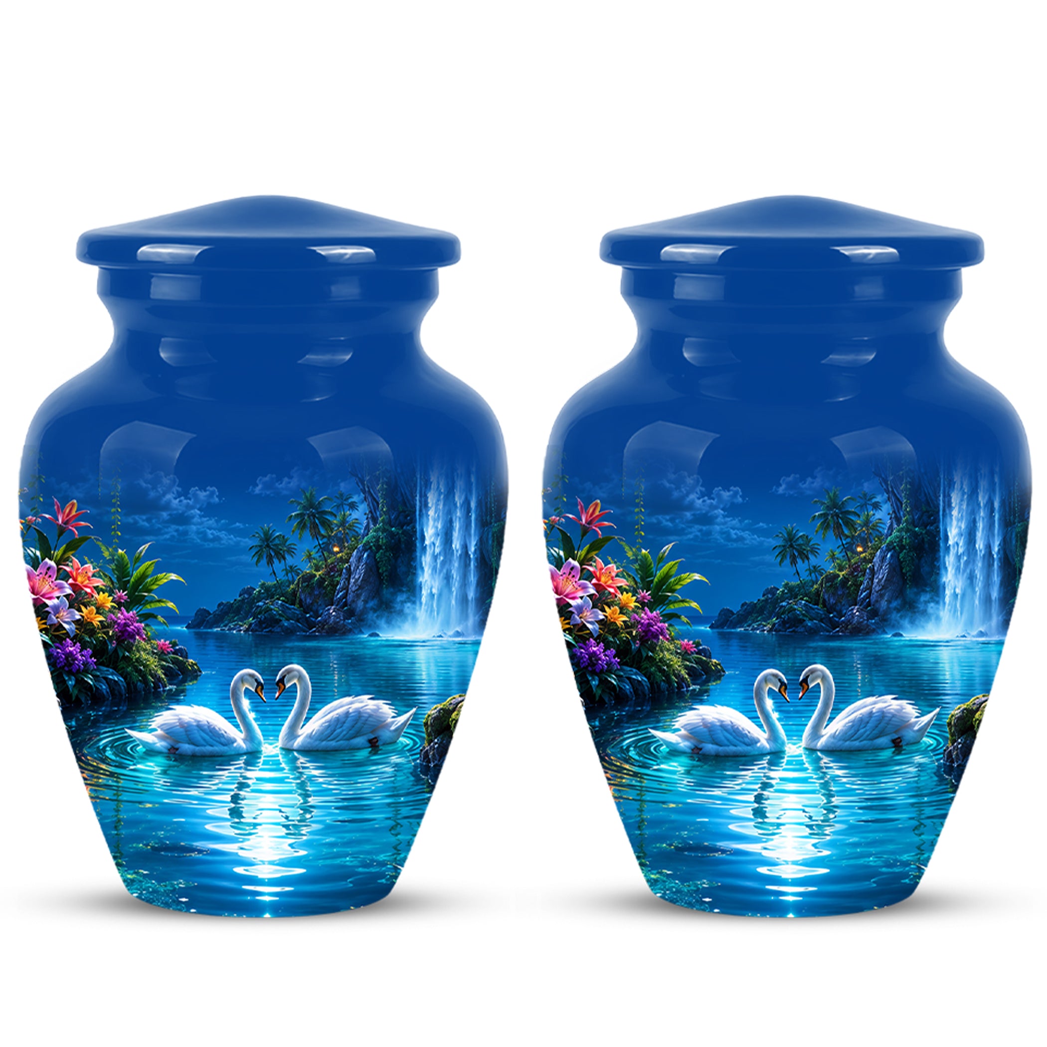 White Couple Swan Urn - Beautiful Memorial Keep Urns For Loved Ones