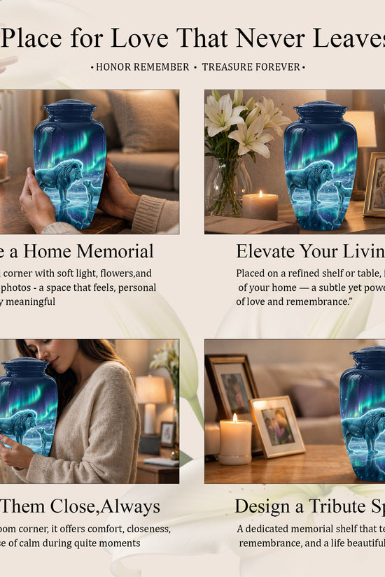 Lion & Cub Aurora Borealis Urn - Personalized Lion Urns For Human Ashes