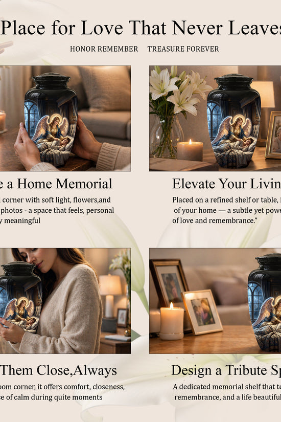 Angel Mom Cremation Urn - Black Memorial Urns For Mother Ashes
