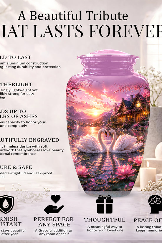 Couple Swan Memorial Urn - Peaceful Classic Urn For Lover's Ashes