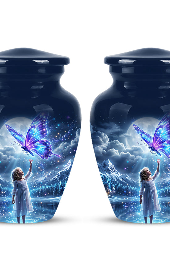 Colorful Butterfly With Girl Child - Beautiful Funeral Urns For Ashes