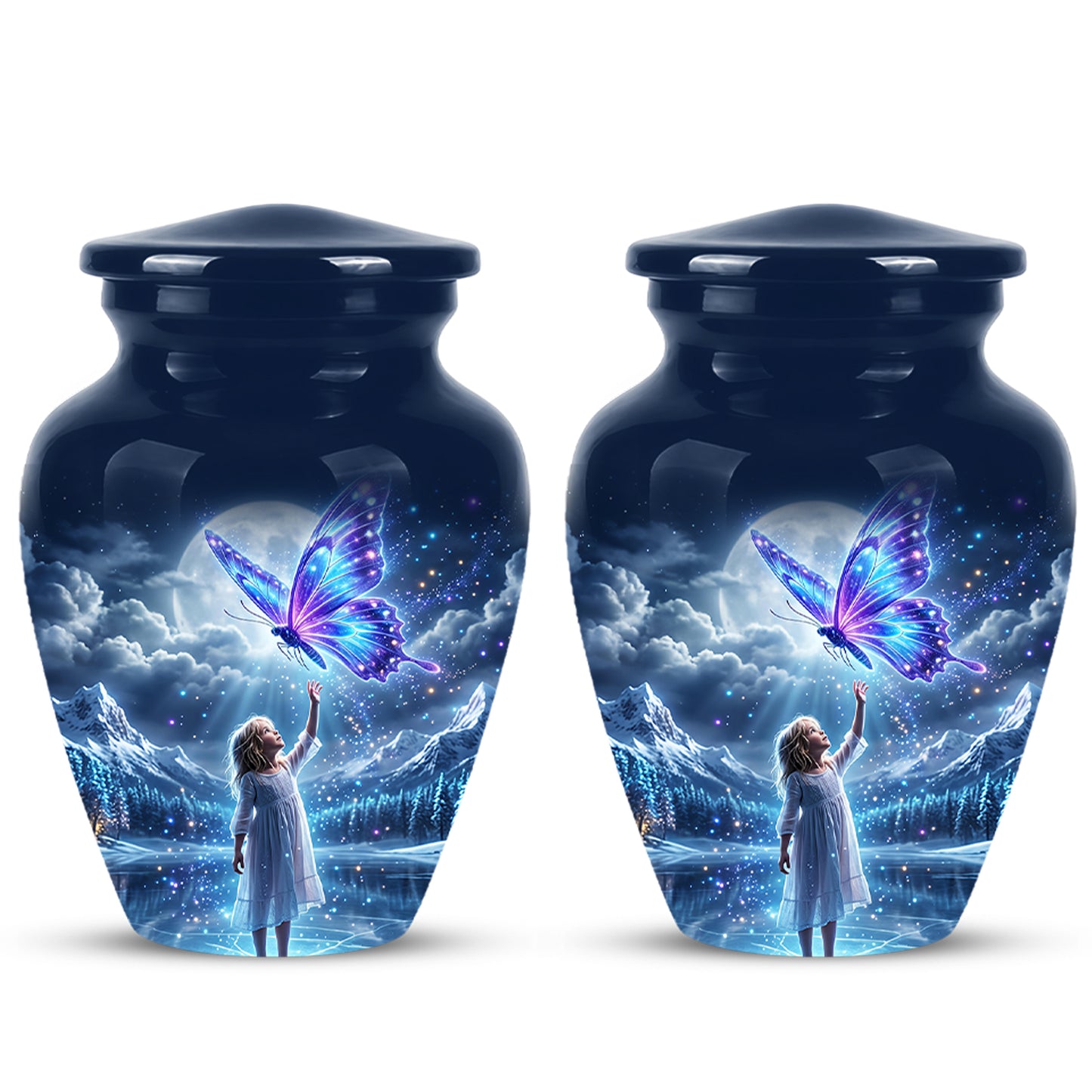 Colorful Butterfly With Girl Child - Beautiful Funeral Urns For Ashes