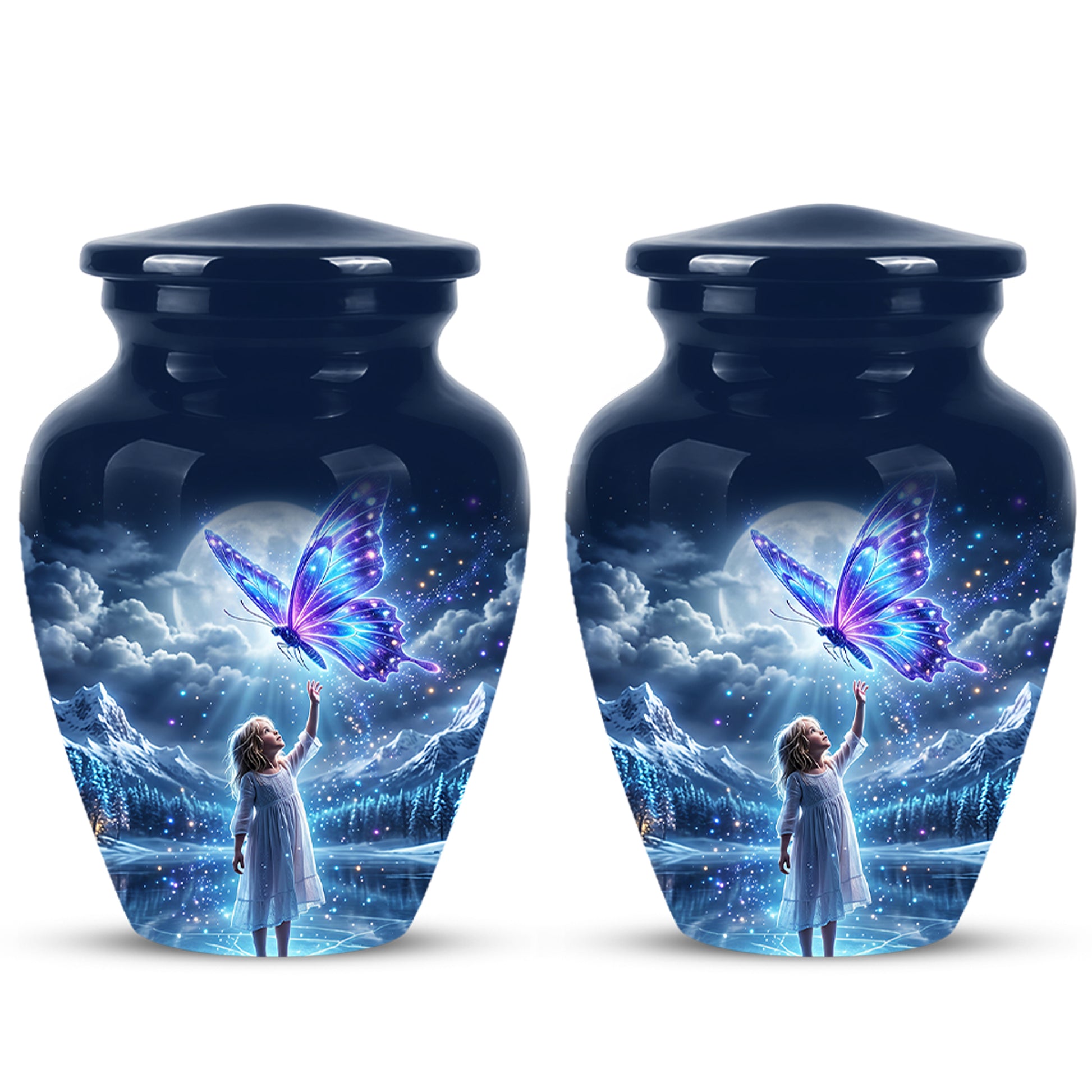 Colorful Butterfly With Girl Child - Beautiful Funeral Urns For Ashes