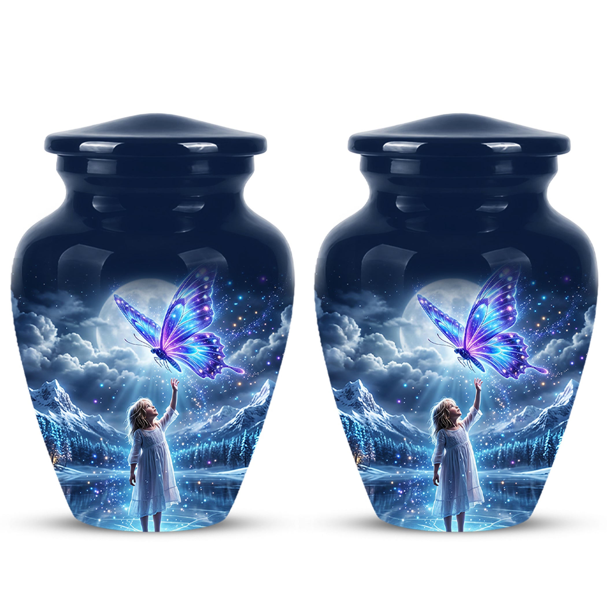 Colorful Butterfly With Girl Child - Beautiful Funeral Urns For Ashes
