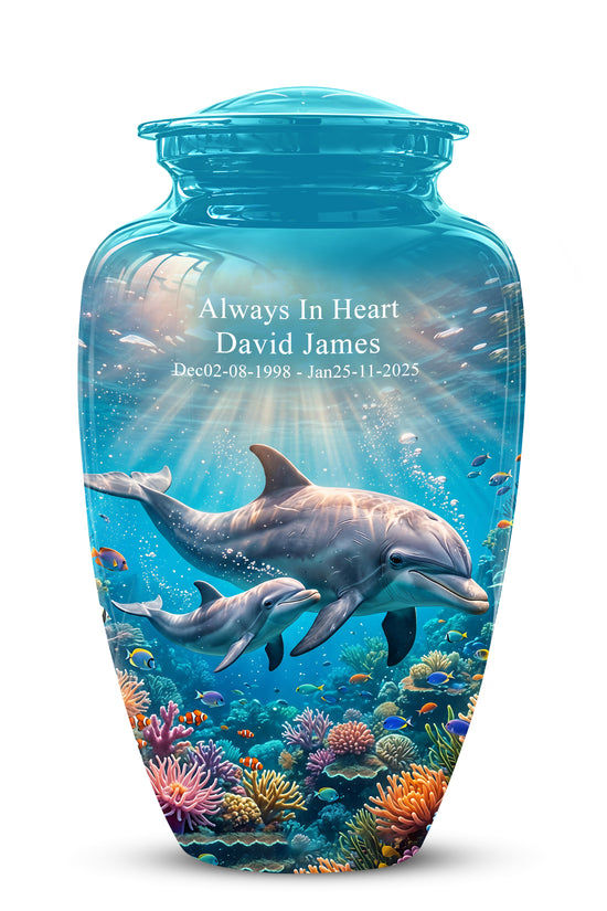 Baby Dolphin With Mother - Beautiful Artistic Urn To Tribute Mom Ashes