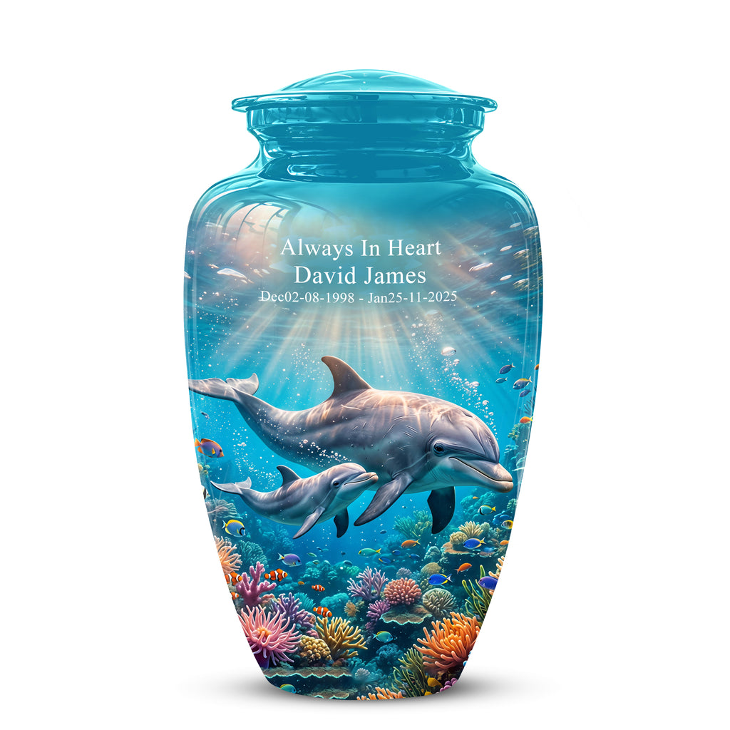 Baby Dolphin With Mother - Beautiful Artistic Urn To Tribute Mom Ashes