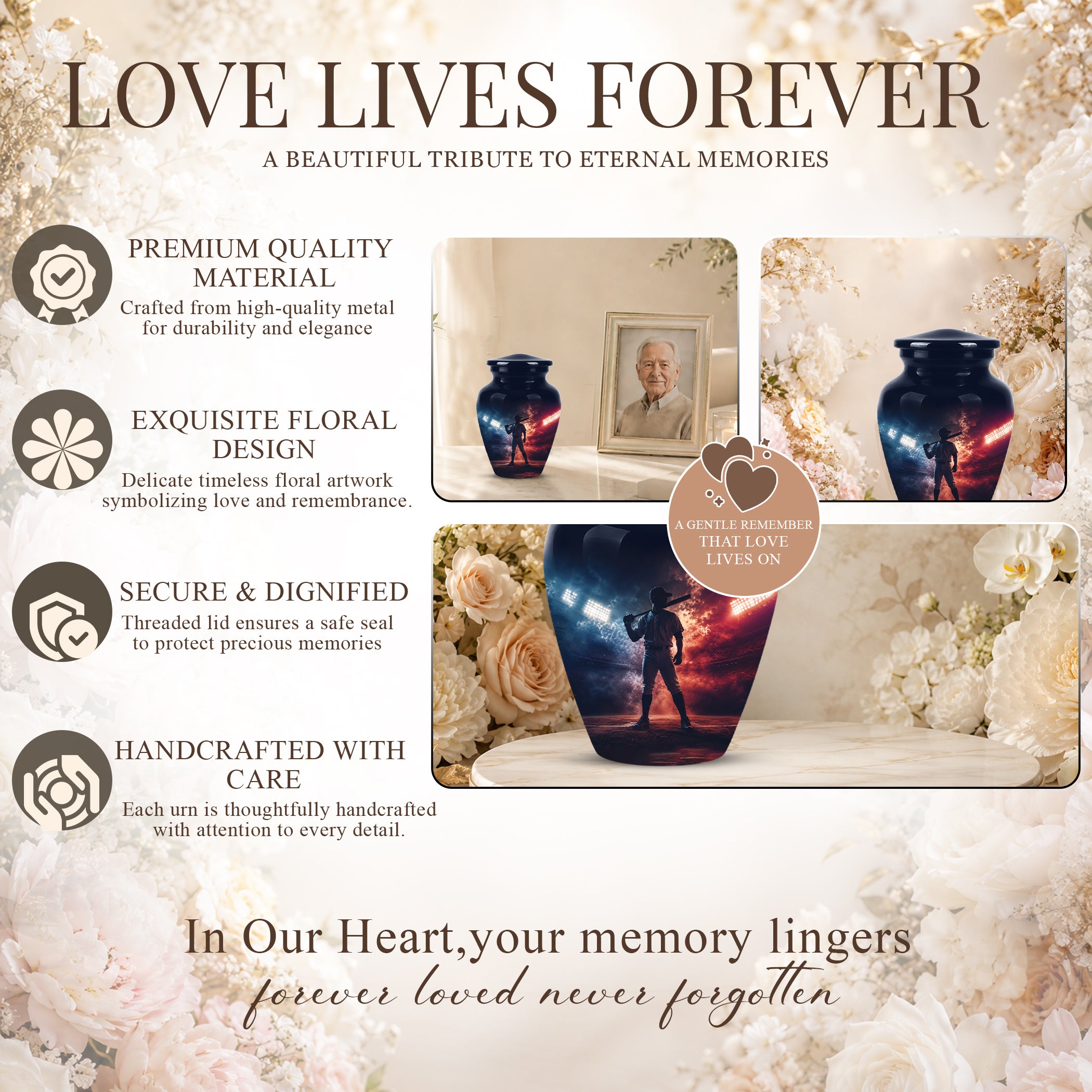 Personalized Baseball Player Cremation Urn - Handcrafted Memorial Urns For Ashes