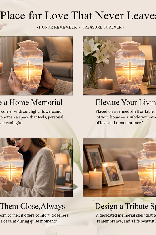 Christian Cross in Sky Cremation Urn - Beautiful Artistic Burial Urns For Ashes