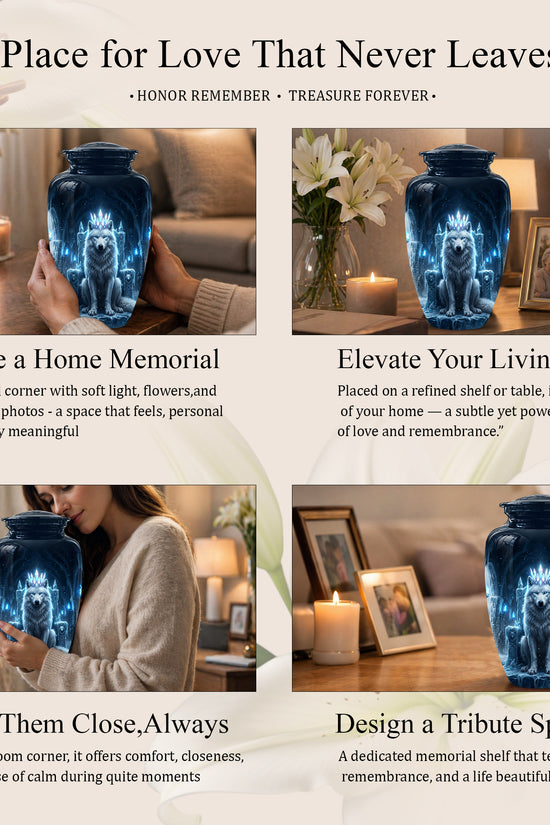 Ice Throne Wolf King Urn for Ashes | Personalized Urn Memorial