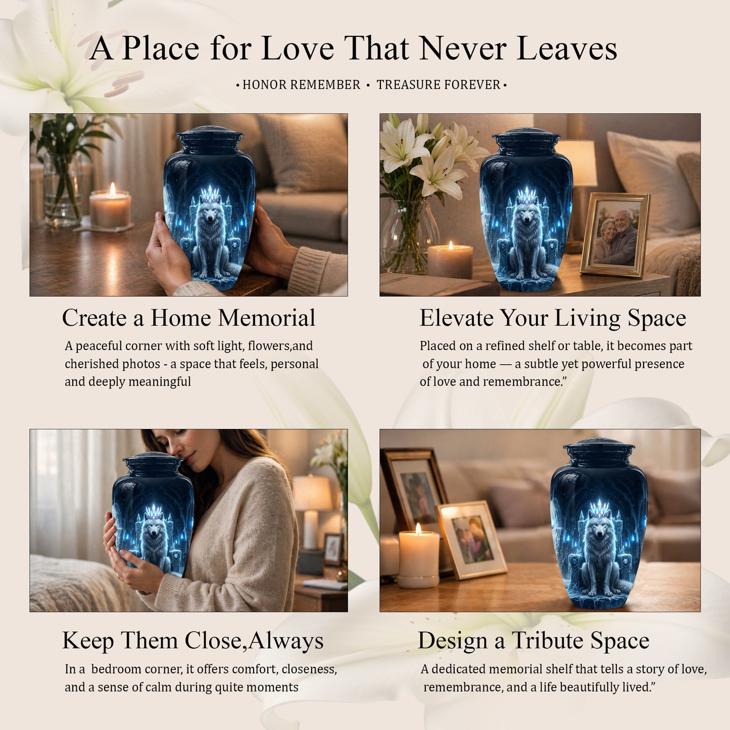 Ice Throne Wolf King Urn for Ashes | Personalized Urn Memorial