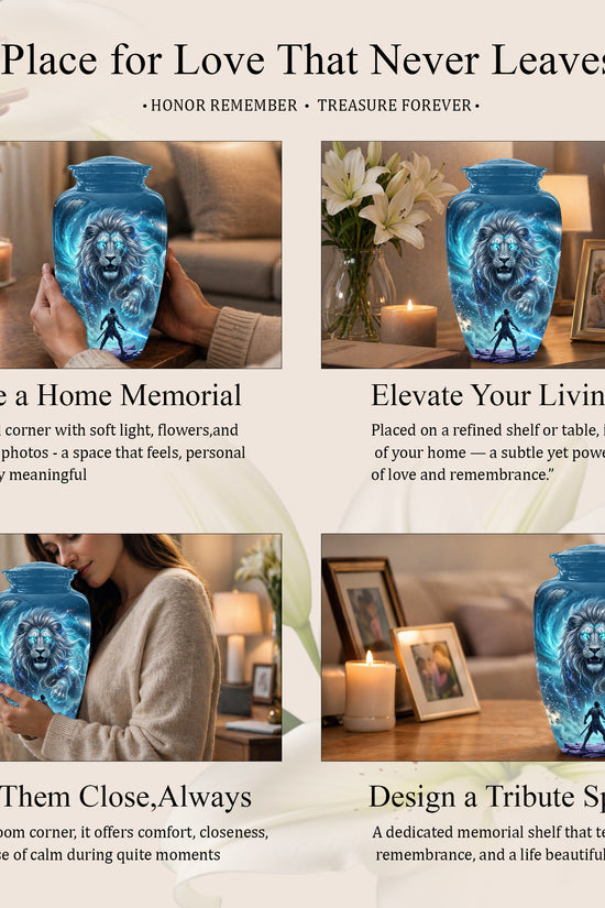 Celestial Cosmic Lion Cremation Urn - Lion Adult Male Memorial Tribute Urn