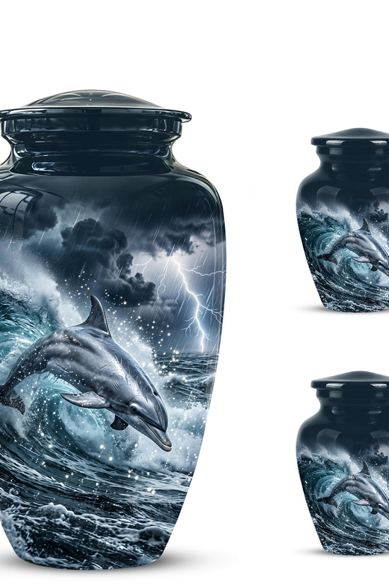 Black Dolphin In Storm Rain - Personalized Funeral Urns For Warriors