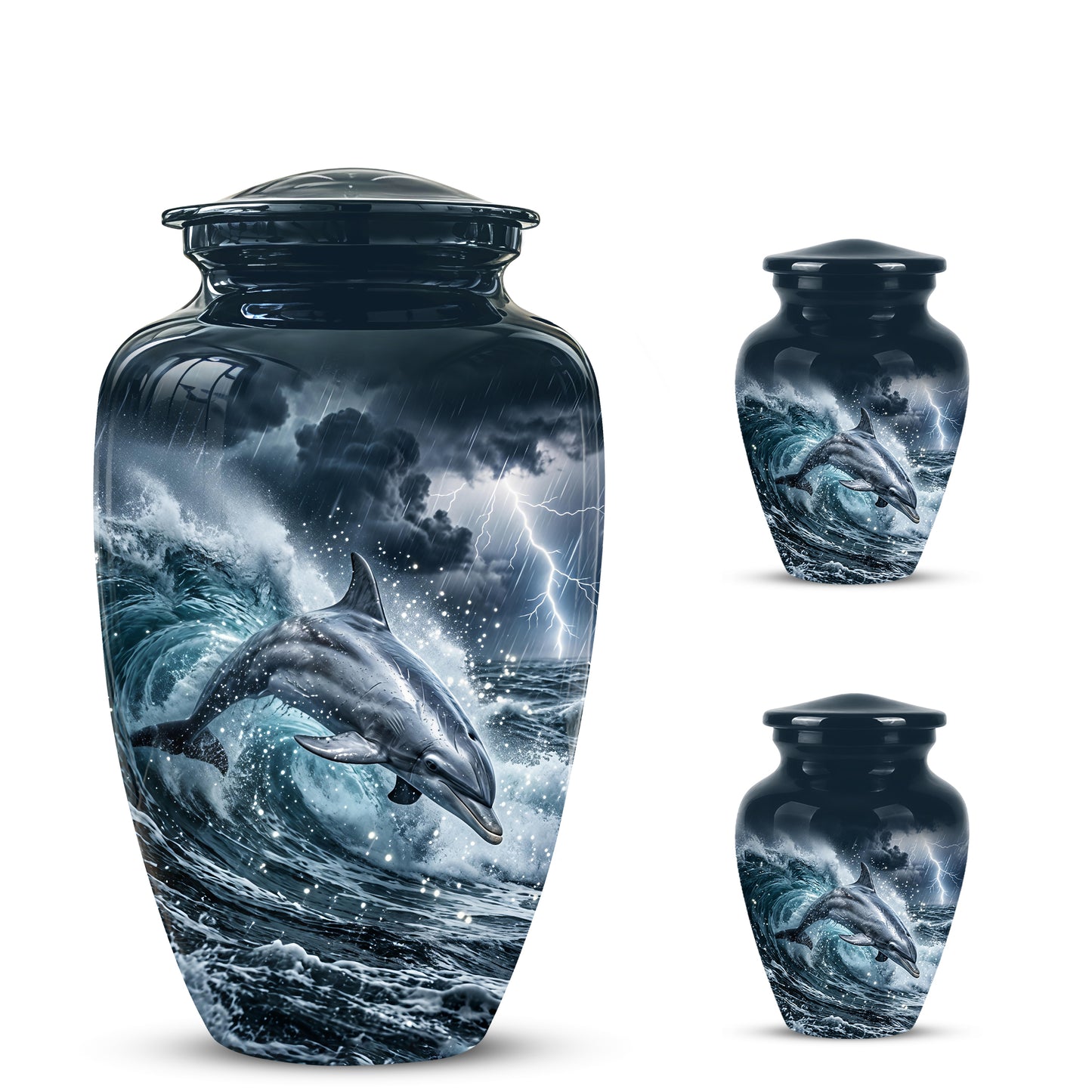 Black Dolphin In Storm Rain - Personalized Funeral Urns For Warriors