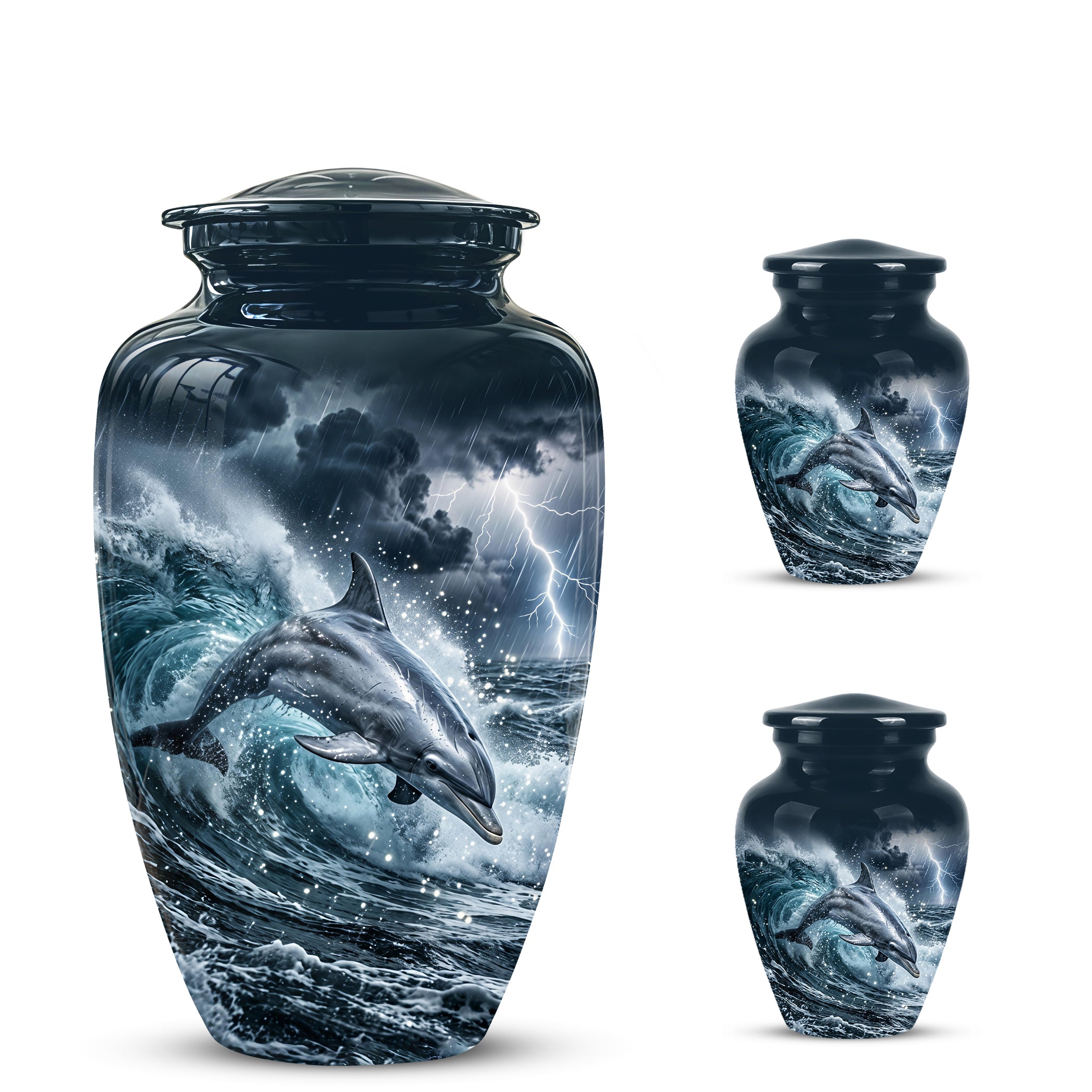 Black Dolphin In Storm Rain - Personalized Funeral Urns For Warriors