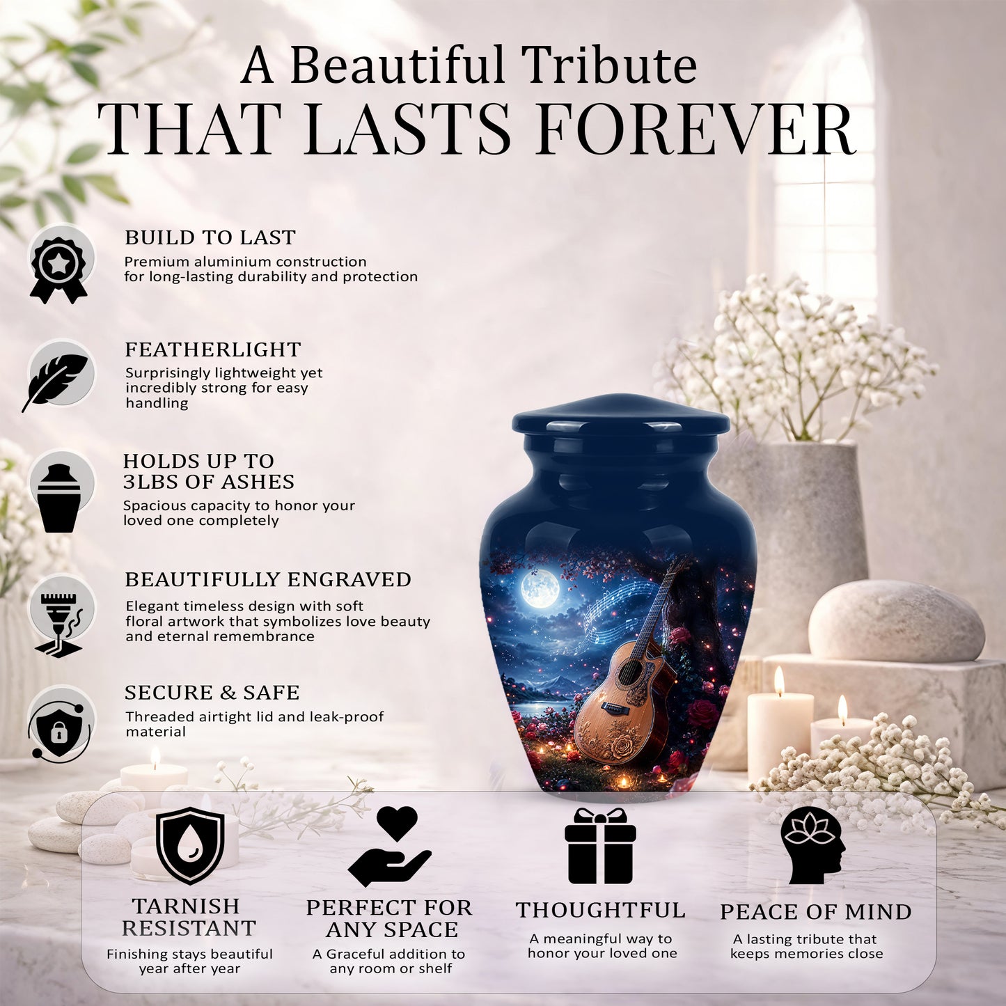 Artistic Guitar Memorial Urn - Beautifully Handcrafted Urns For Humans